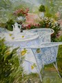 thé au jardin aquarelle